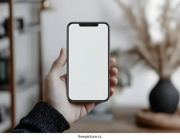 Hand Holding Smartphone with White Screen Mockup