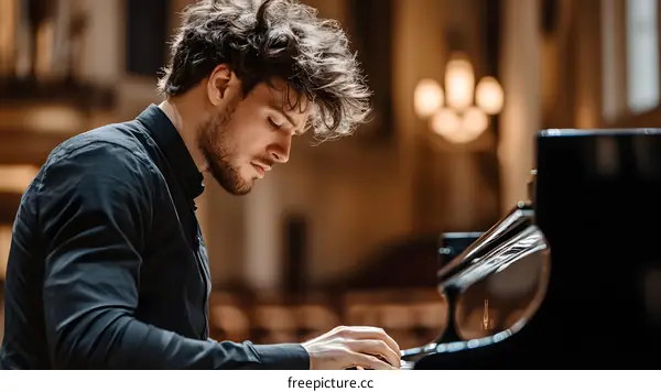Man Playing Piano in a Concert Hall