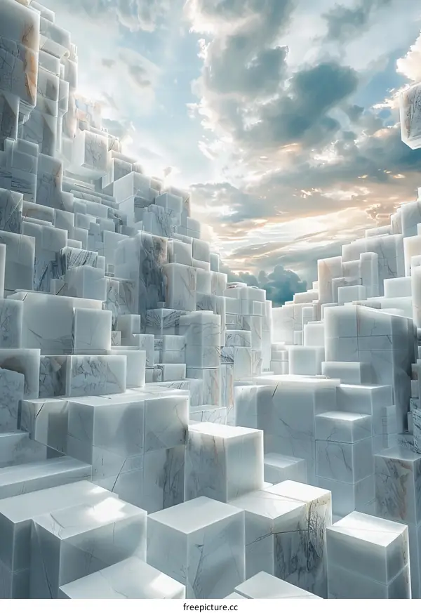 Cityscape Made of Marble Blocks: A 3D Illustration