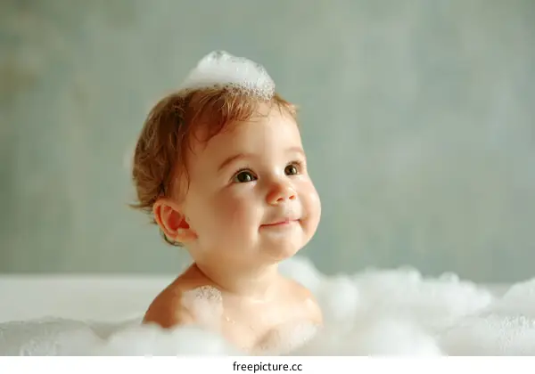 Baby Taking a Bath in a Bubble Bath