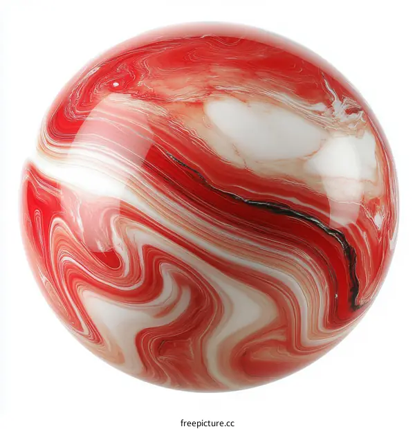 Abstract Red and White Marble Sphere