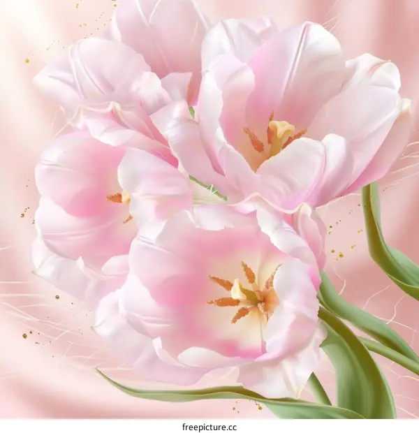 Pink tulips on a pink background with gold glitter