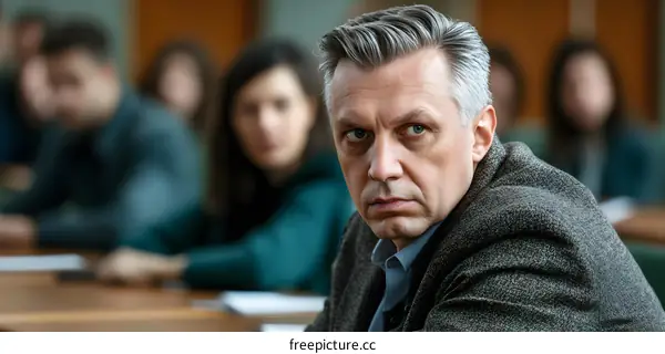 Portrait of a Man with Gray Hair in a Conference Room