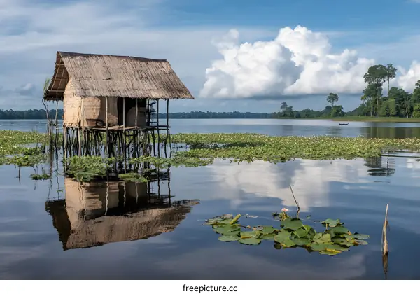 Water Village House Over Water Reflection