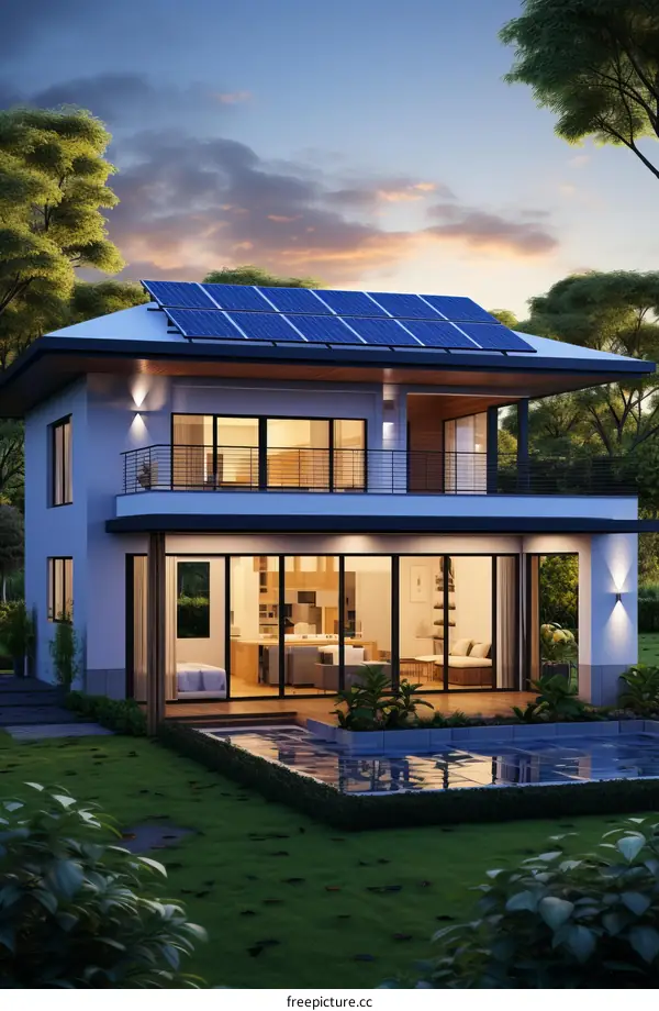 Modern Eco House with Solar Panels and Pool