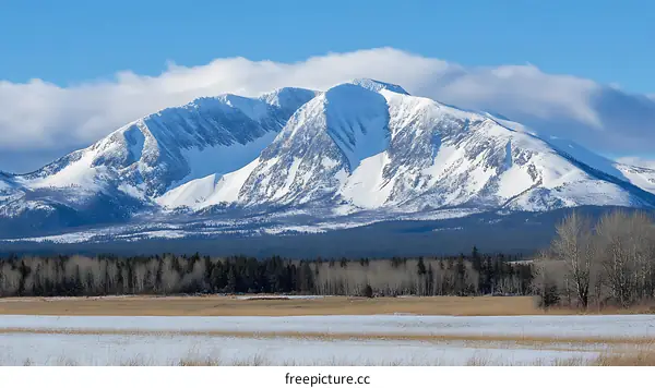 Snowy Mountain Range Landscape in Winter