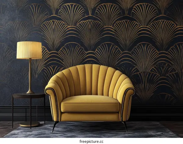 Art Deco Style Mustard Yellow Upholstered Armchair