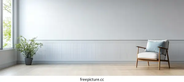 Empty Modern Room Interior with Armchair and Plant
