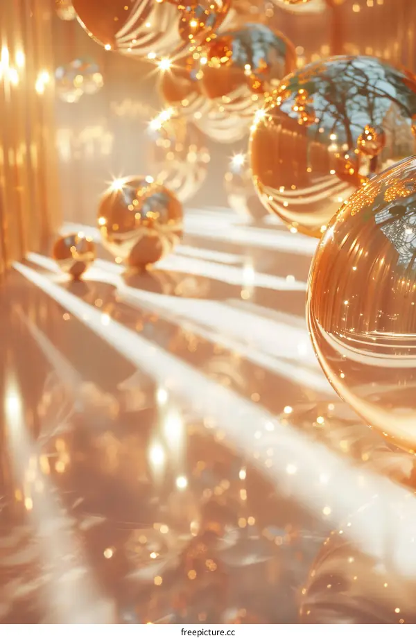 Abstract Gold Sphere  With  Light  And  Bokeh  Effect