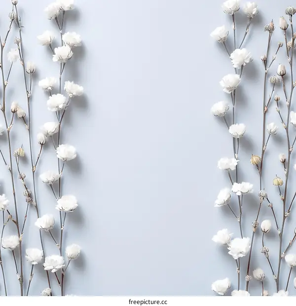 White Flowers on Blue Background Minimalist Floral Design