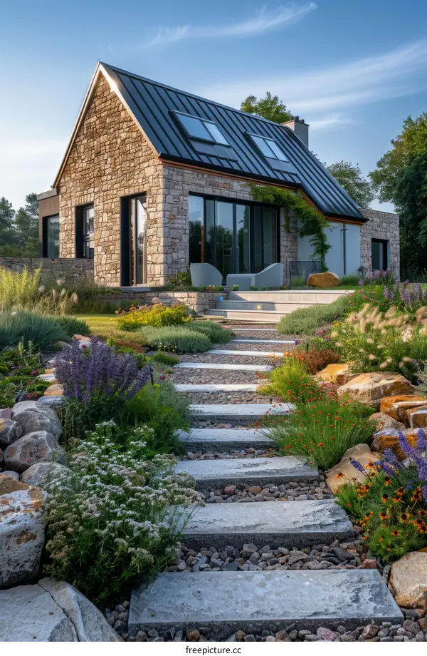 Modern Stone Cottage with Garden and Pond