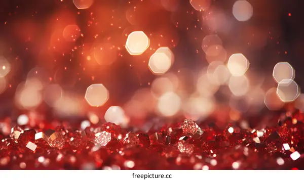 Red glitter background with shiny gems and sparkles