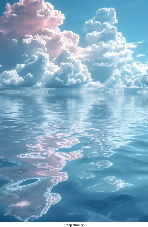 Pink clouds reflecting on the surface of the ocean