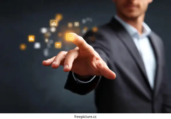 Businessman Interacting with Digital Icons
