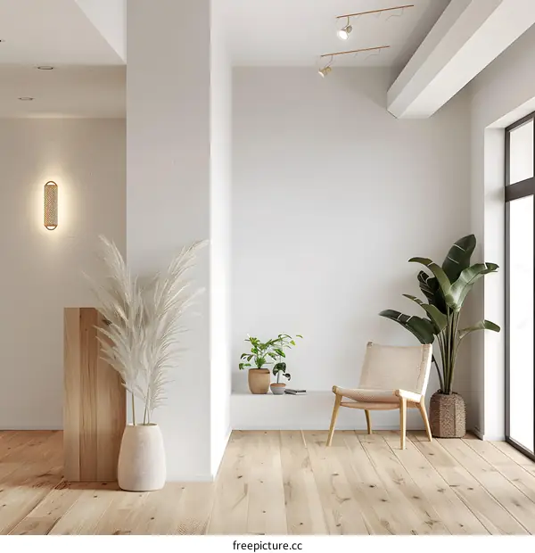 Minimalist Interior Design With White Walls and Wooden Floor