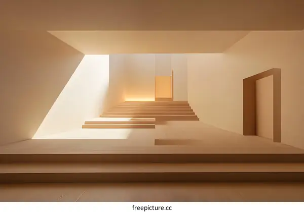Minimalist Staircase with Sunlight Shining Through