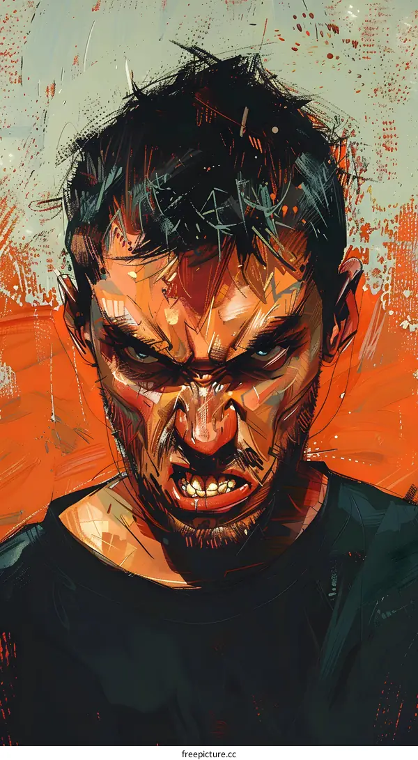 Angry Man Portrait Digital Art Illustration