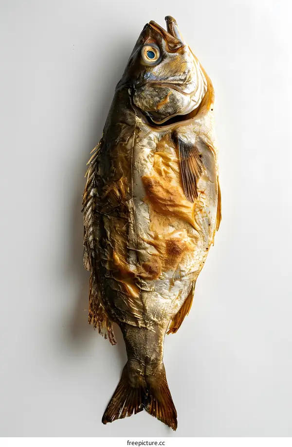 Grilled fish on white background