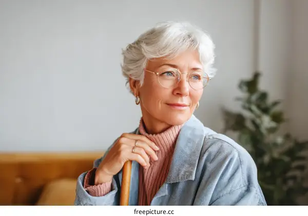 Thoughtful Senior Woman with Glasses