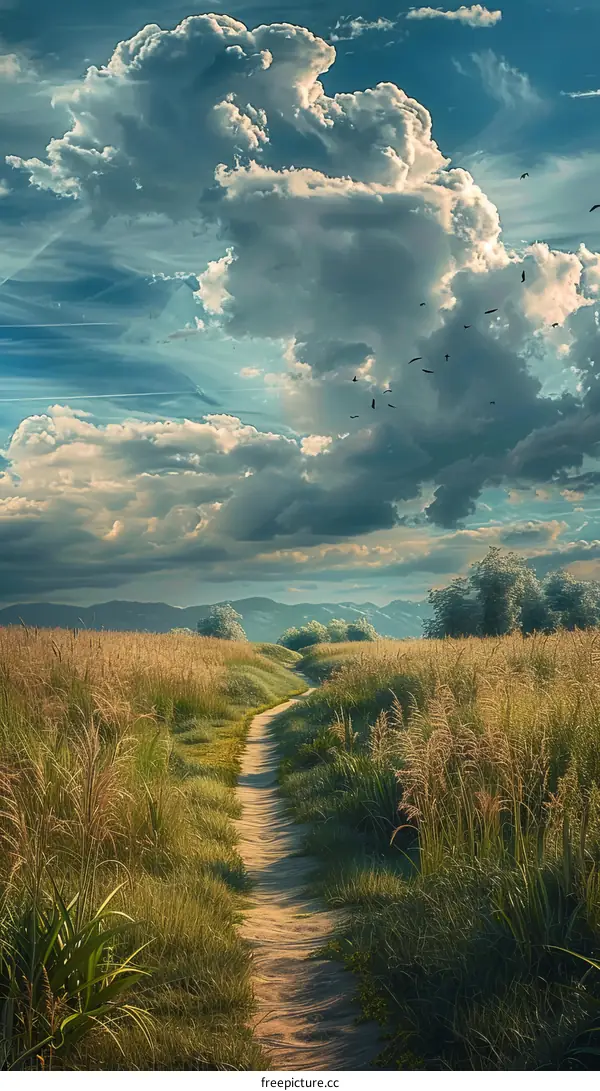 Country Path under the Vast Blue Sky