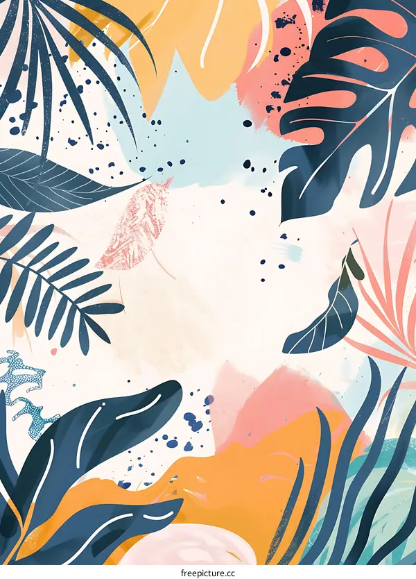 Tropical Leaves Abstract Painting Background