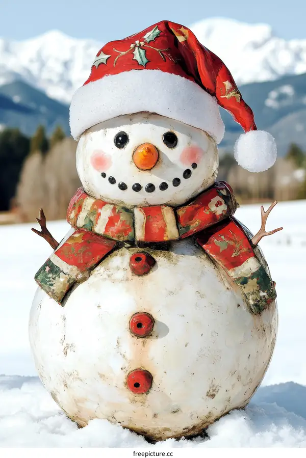 Christmas Snowman Decoration in Snowy Landscape
