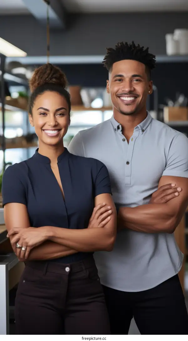 Portrait of a smiling young couple standing in a kitchen