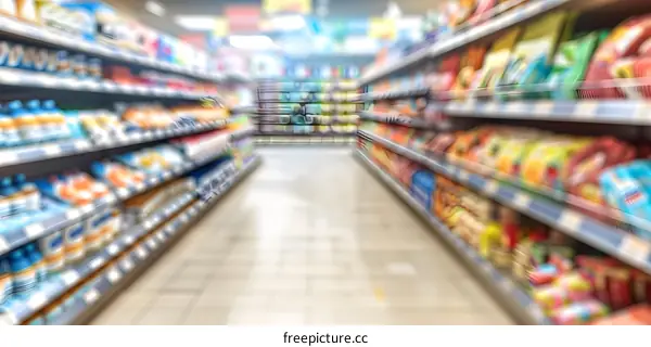 Blurred Background of Grocery Store Aisle
