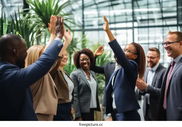 A group of business professionals celebrating their success