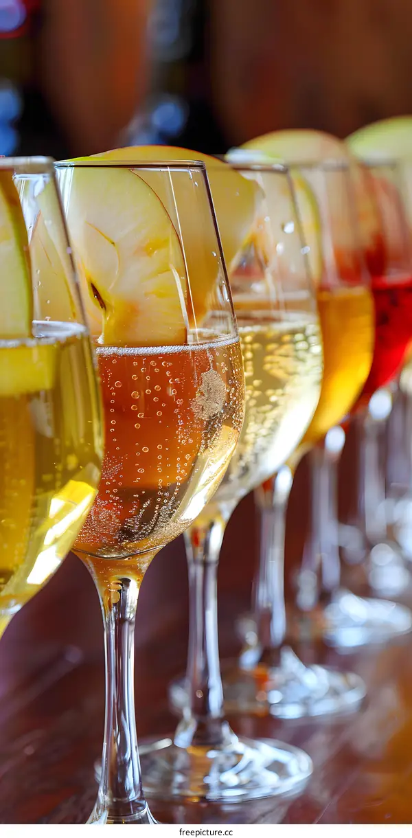 Sparkling Wine with Apple Slices in Glasses