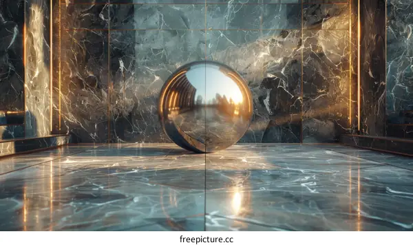 Modern Marble Interior Design with Reflective Sphere