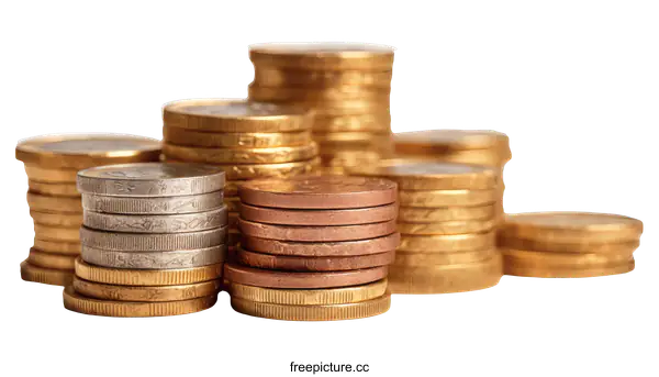 [Transparent Background PNG]Stacked Coins of Various Values