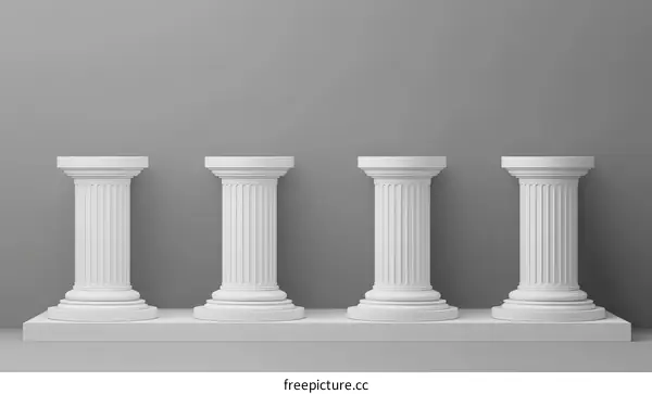 Four Classic White Columns on a Platform