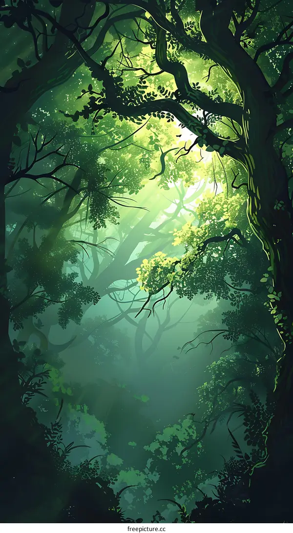 Green Forest Trees Sunlight Through The Canopy