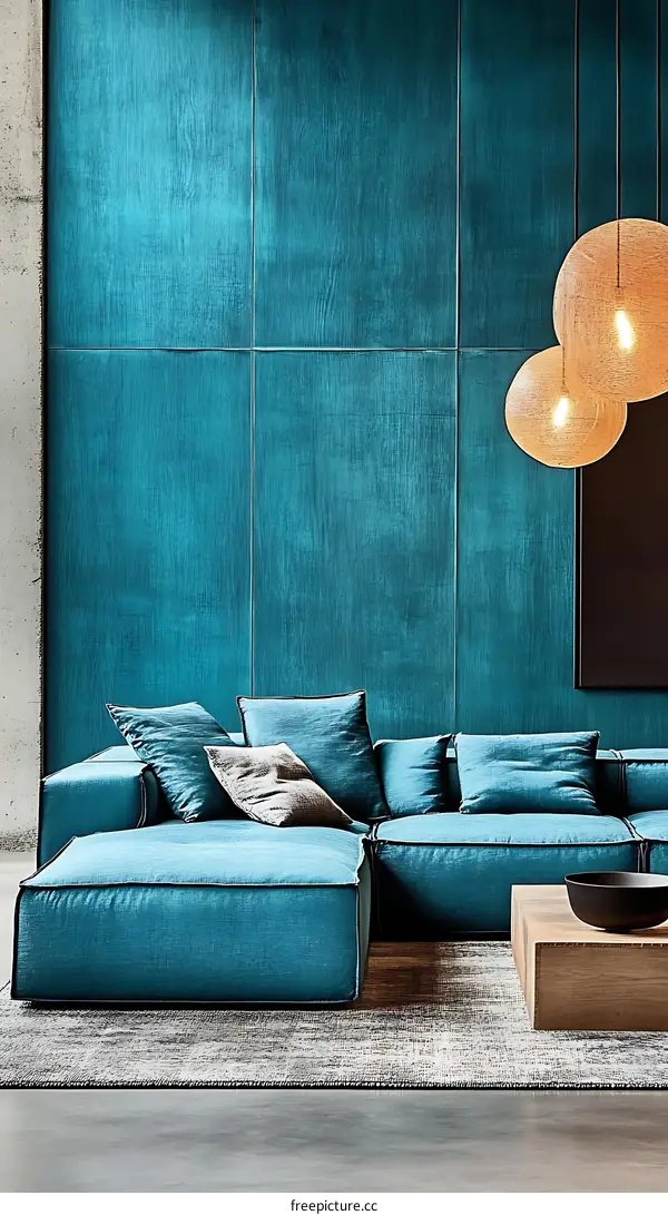 Modern Teal Living Room Featuring a Modular Sofa
