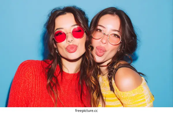 Two Caucasian Women Posing in Trendy Outfits