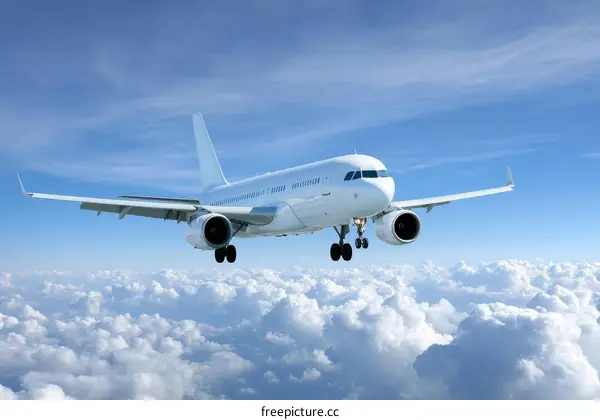 White Airplane Soaring Above Fluffy Clouds