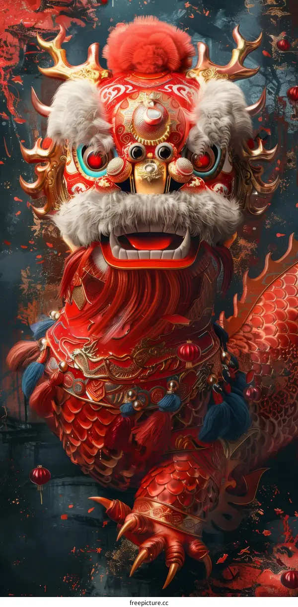 Chinese New Year Lion Dance Mask Illustration