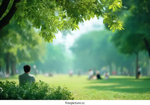Peaceful Park Scene with a Person Relaxing
