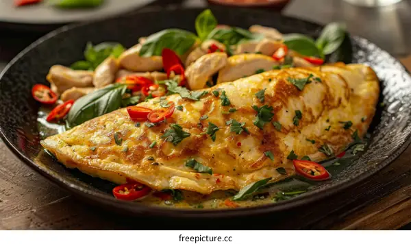 omelette with chicken and chili