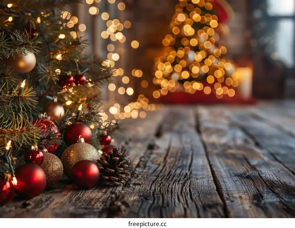 Christmas tree with red and gold ornaments