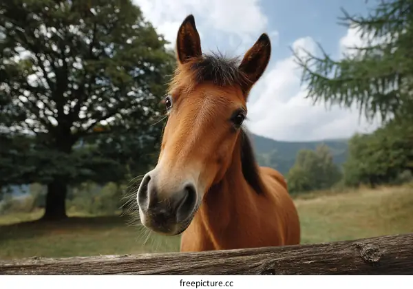A Close-up of a Brown Horse in a Field
