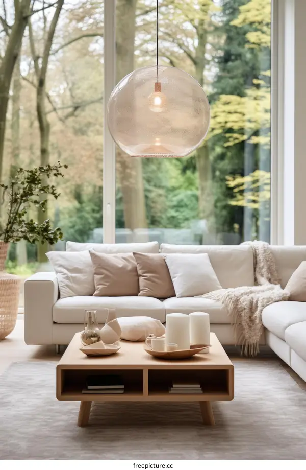 Airy and bright living room with large windows and a soft color palette