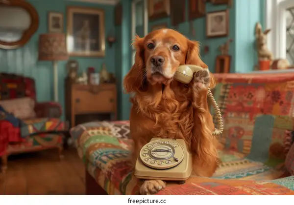 Dog answers phone in living room