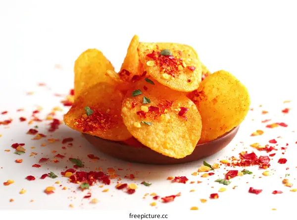Crispy Spicy Potato Chips in a Bowl