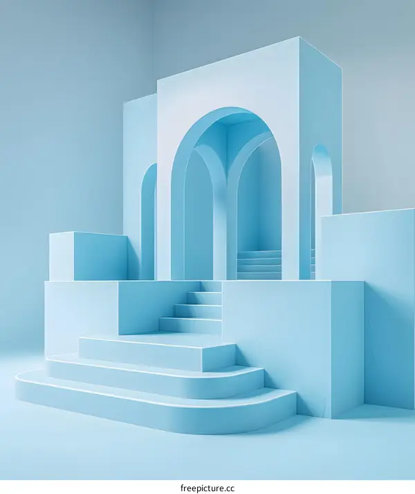 Abstract Minimalist Blue Archway with Stairs