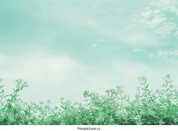 Green Grass Against Cloudy Blue Sky