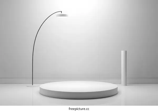 White Minimalist Stage Mockup with Lamp and Cylinder