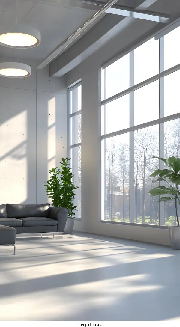 Modern Interior Design with Large Windows and Concrete Walls