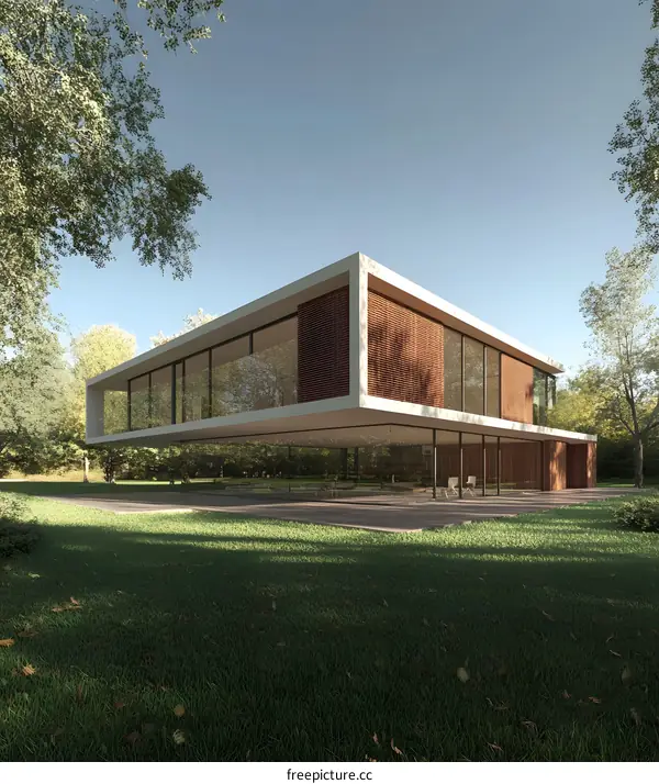 Modern House with Wooden Accents and Large Windows